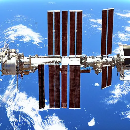 Prompt: concept art of space station in a first - angle projection