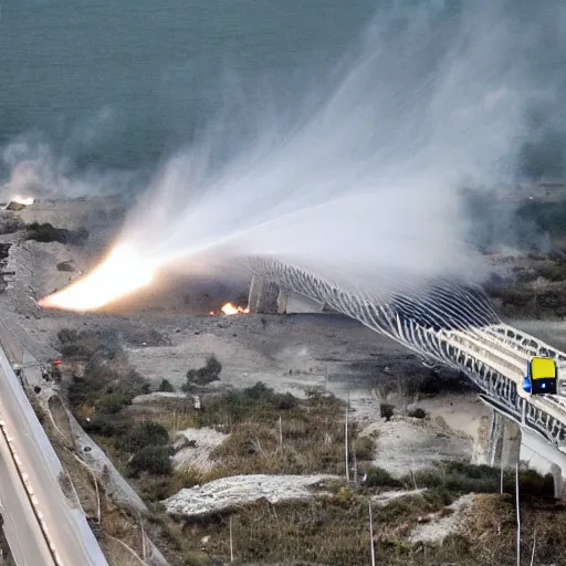 Prompt: Kerch Bridge exploding