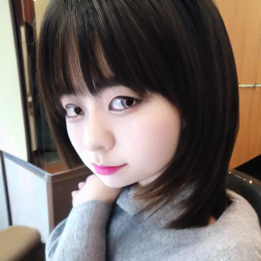 Image similar to a pretty young girl of 2 5, japanese, with big eyes, short shoulder - length hair and a suit ， by ringeko