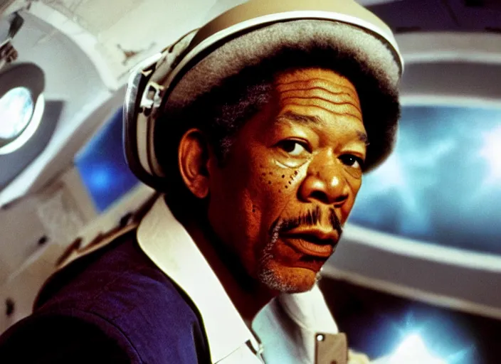 Prompt: a film still of morgan freeman in 2 0 0 1 space oddity