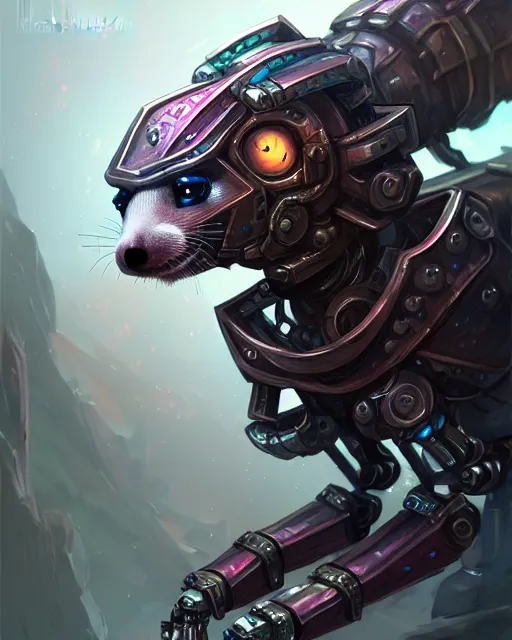 Image similar to mechanical ferret dungeons and dragons metalic robot creature, d & d digital ferret character illustration, artstation trending robot ferret render, intricate, sharp focus, hyper detailed, digital painting, matte, d & d strange cute mech robot ferret character, masterpiece