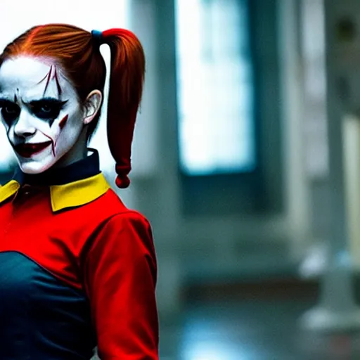 Image similar to film still of Emma Watson as Harley Quinn in the new Joker movie