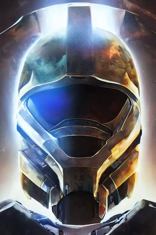 Image similar to robot ninja mask helmet halo master chief radiating a glowing aura global illumination ray tracing hdr fanart arstation by ian pesty and katarzyna da „ bek - chmiel