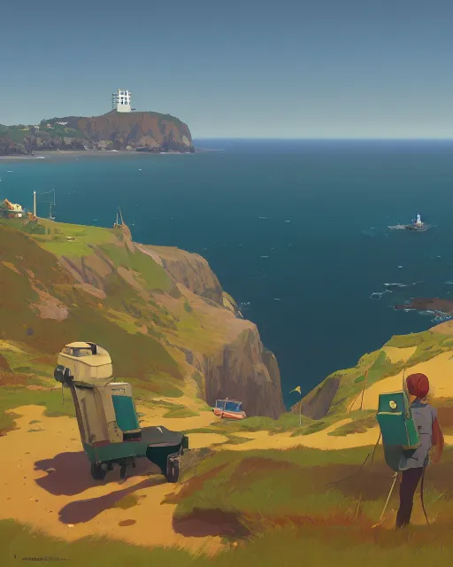 Image similar to painting of guernsey channel islands, detailed, by simon stalenhag, cory loftis, james gilleard, atey ghailan, makoto shinkai, goro fujita, studio ghibli, rim light, exquisite lighting, clear focus, very coherent, plain background, soft painting