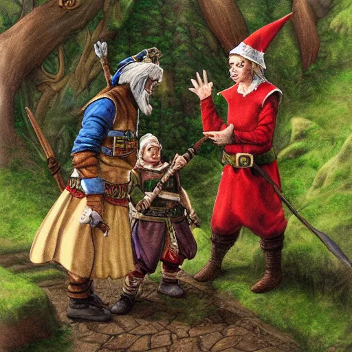 Prompt: elf meeting a dwarf by rob rey dungeons and dragons