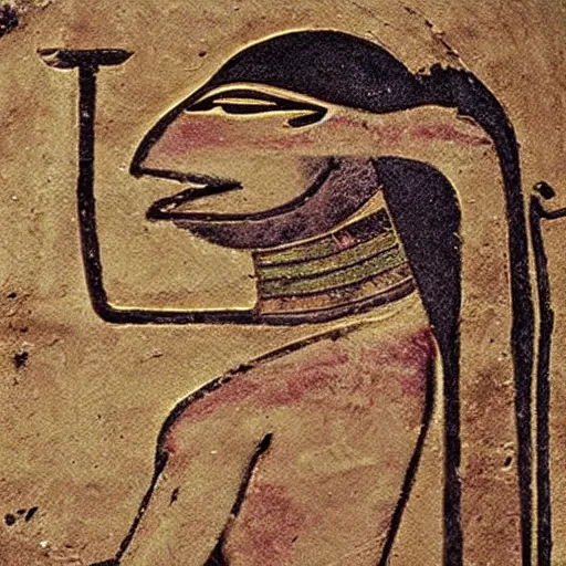 Prompt: kermit as an ancient egyptian hieroglyph, colorized