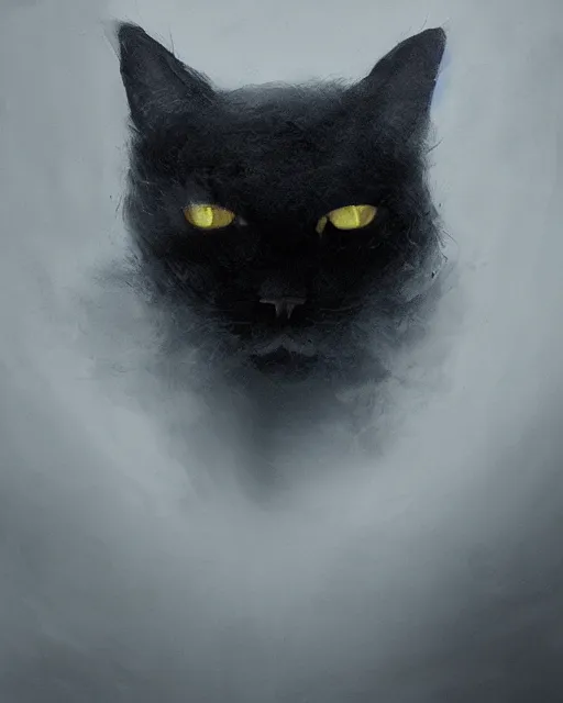 Prompt: Cat made out of shadows and fog, sneaking, portrait, dark fur, glowing eyes, horror, magic the gathering artwork, D&D, fantasy, cinematic lighting, centered, symmetrical, highly detailed, digital painting, artstation, concept art, smooth, sharp focus, illustration, volumetric lighting, epic Composition, 8k, art by Akihiko Yoshida and Greg Rutkowski and Craig Mullins, oil painting, cgsociety