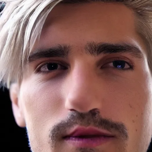 Image similar to a closeup photo of handsome gigachad xqc smoking