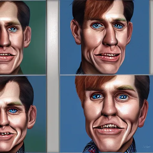 Image similar to Caricature portraits done of Jerma realistic, hyperrealistic, very realistic, highly detailed, very detailed, extremely detailed, detailed, oil painting, digital art, trending on artstation