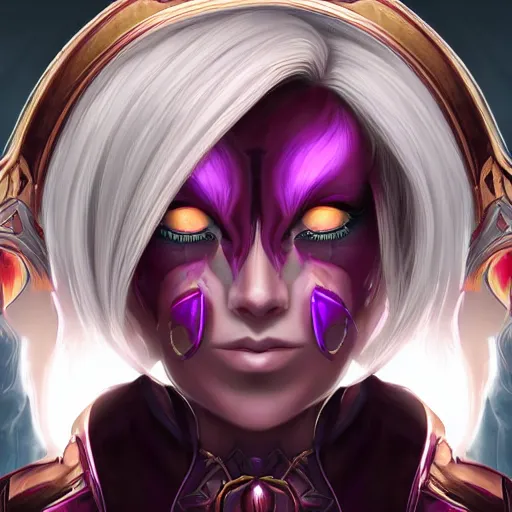 Image similar to vi from arcane, only face, centered, symmetrical,