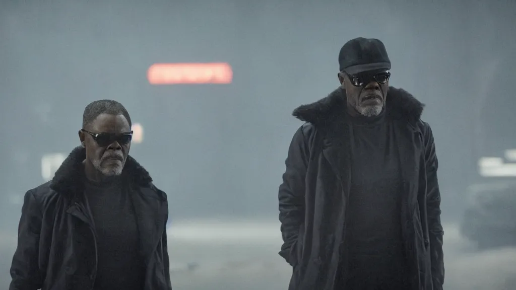 Prompt: Samuel L. Jackson in Blade Runner 2049, cinematic film still