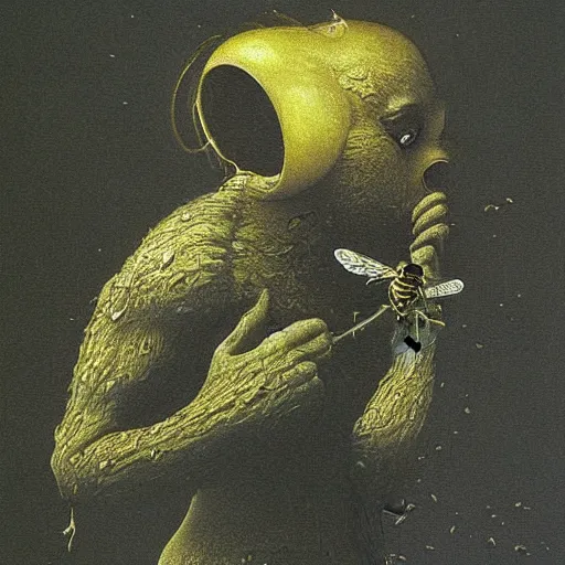 Prompt: bee honey made by zdzisław beksiński