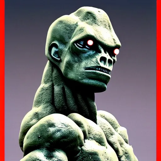 Image similar to the rock as a stone golem, colonial marine, still from the movie aliens