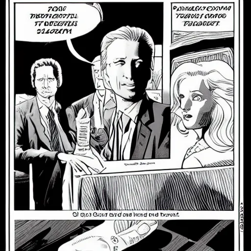 Prompt: comic strip about fox mulder and dana scully by jean giraud