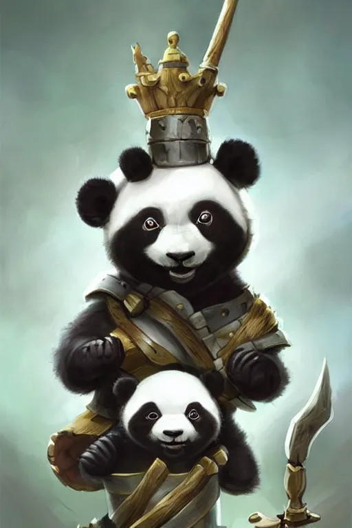 Image similar to cute little anthropomorphic panda knight wearing a cape and a crown, tiny, small, miniature panda baby animal, short, pale blue armor, cute and adorable, pretty, beautiful, DnD character art portrait, matte fantasy painting, DeviantArt Artstation, by Jason Felix by Steve Argyle by Tyler Jacobson by Peter Mohrbacher, cinematic lighting