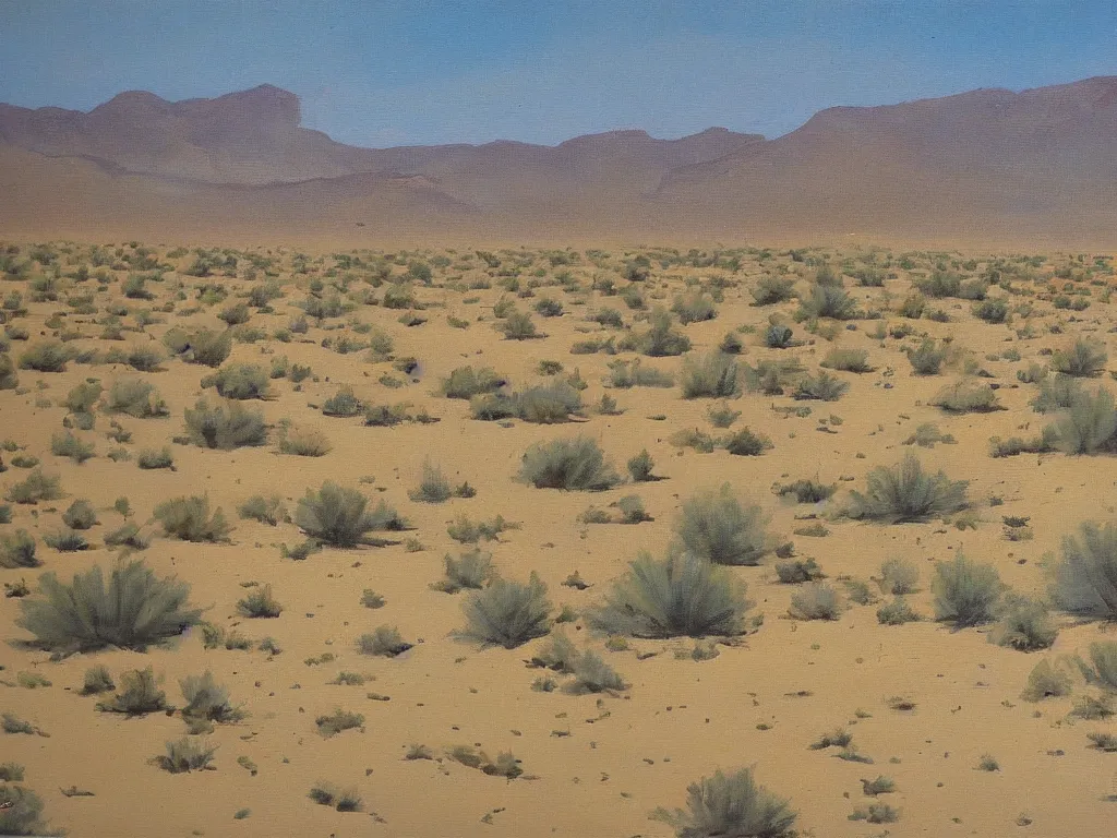 Image similar to Trailer park landscape in the desert near the oasis painting by Alison Elizabeth Taylor