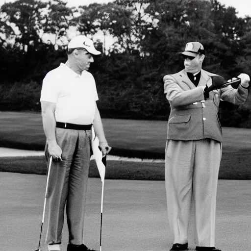 Image similar to donald trump is playing golf with hitler