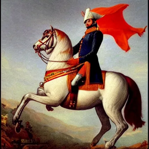 Image similar to narendra modi riding a horse, napoleon style, italian renaissance