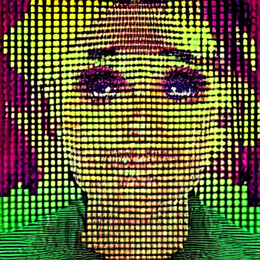 Prompt: magazine photo of a dramatic psychedelic portrait, small halftone texture