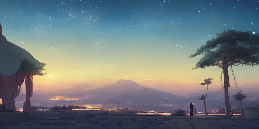 Image similar to arabian night landscape by makoto shinkai