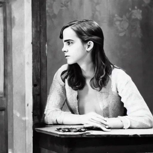Prompt: A still of Emma Watson in a Buster Keaton movie