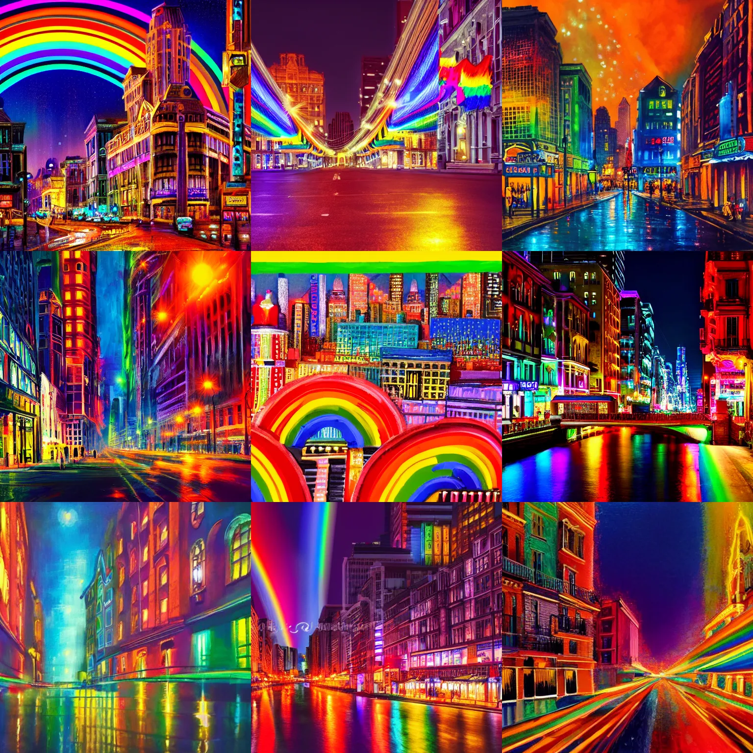 Prompt: city at night, high detail, high modernization, cinematic, ultra mega super hyper lighting bright colors of the rainbow, ultra mega super hyper realistic