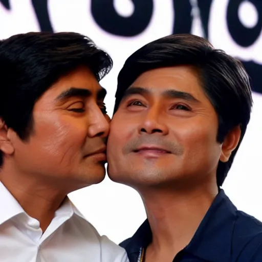 Prompt: Coco Martin and BongBong Marcos smooching