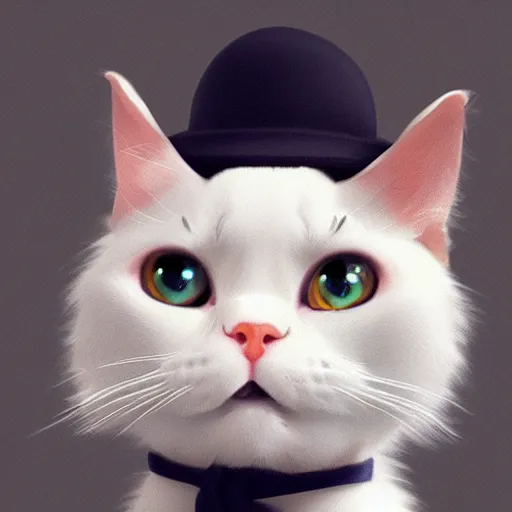 Image similar to a cute calico cat in a hat, artstation, cgsociety