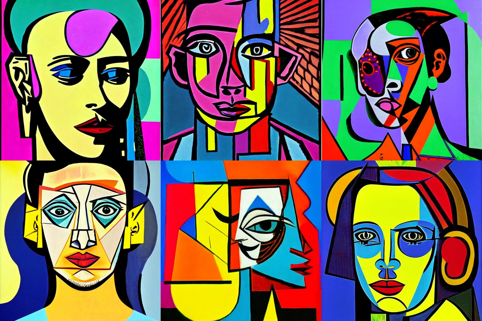 Prompt: A cyberpunk pop art portrait by Pablo Picasso