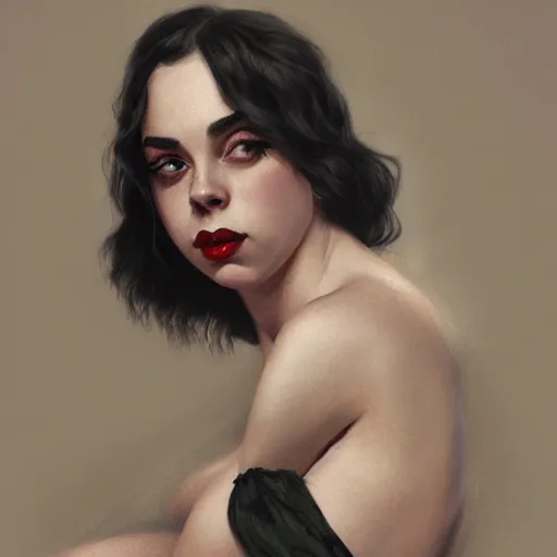 Image similar to billie eilish, 50s, pinup, intricate, highly detailed, artstation, illustration, jurgens, rutkowski, bouguereau