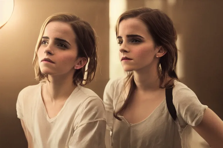 Image similar to a cinematic rendering of emma watson, inside of a lightbulb