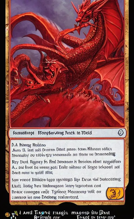 Image similar to mtg card trading fantasy mtg card of a red dragon