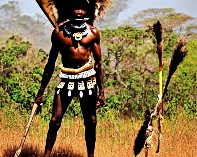 Prompt: zulu tribal warrior