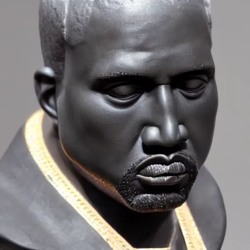 Image similar to a marble bust of kanye west, black background