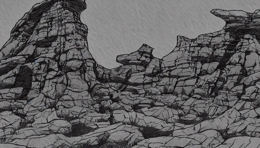 Image similar to petrified forest national park arizona in the style of bernie wrightson horror