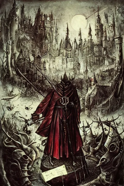 Image similar to bloodborne micolash, in the style of hieronymus bosch