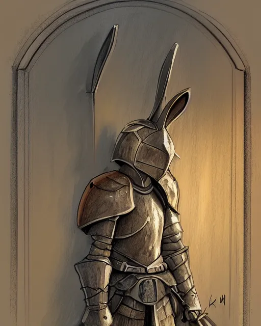 Prompt: Rabbit Knight guarding a door, digital painting, detailed concept art