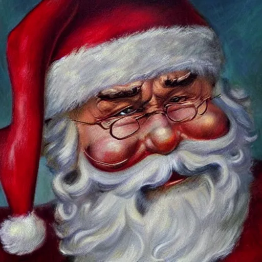 Prompt: an ultra - realistic portrait painting of santa claus in the style of frank frazetta. 4 k. ultra - realistic. highly detailed. dark fantasy. epic lighting.