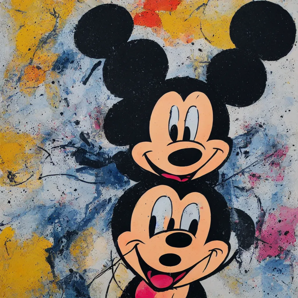 Prompt: degraded mickey mouse painted in extremely thick heavy impasto
