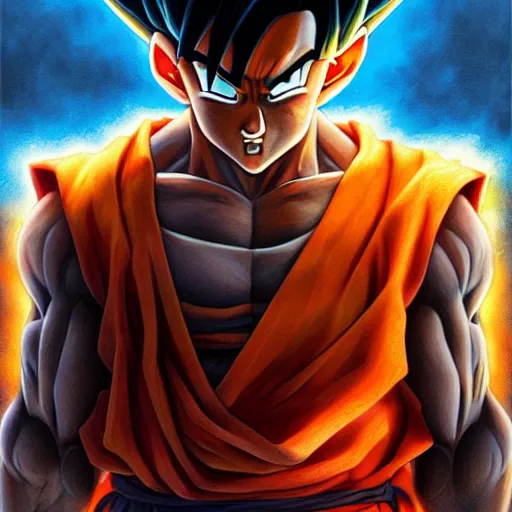 Image similar to beautiful hyperrealistic detailed matte portrait painting of goku, by andreas rocha and john howe, and martin johnson