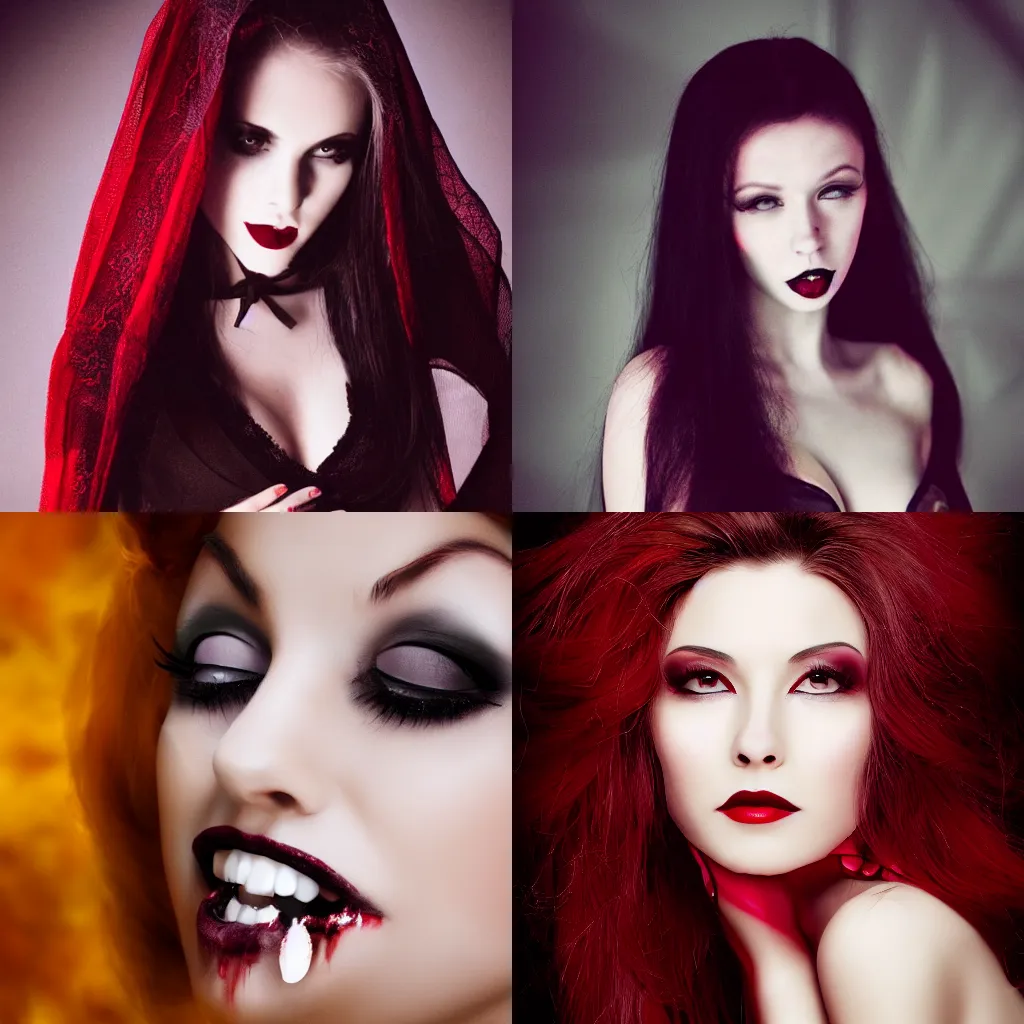 Prompt: photo of a beautiful vampire woman