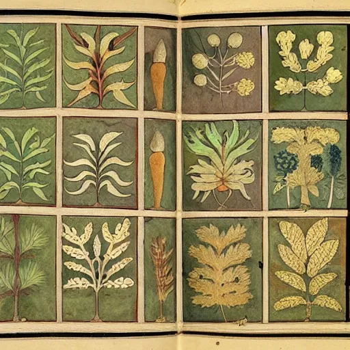 Prompt: herbarium page, highly detailed, illuminated manuscript