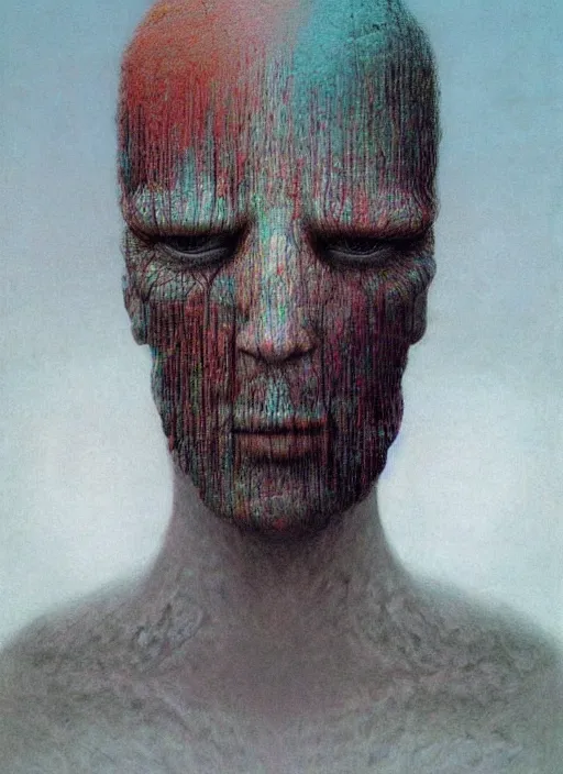 Image similar to rainbowmancer by beksinski, portrait, digital art