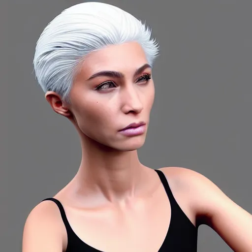 Image similar to “These 3D portraits are unbelievably incerdibly realistic. unreal engine 5. nvidia hairworks. RTX. portrait of Gorgeous girl with white hair and perfect face. futuristic. In bodysuit. very high detailed. By Bobbang. perfect facial detail, beautiful, elegant. Portrait