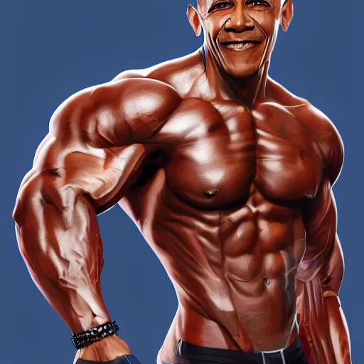 Image similar to Muscular Obama , digital art , hyperdetailed , artstation , cgsociety , matt painting , concept art