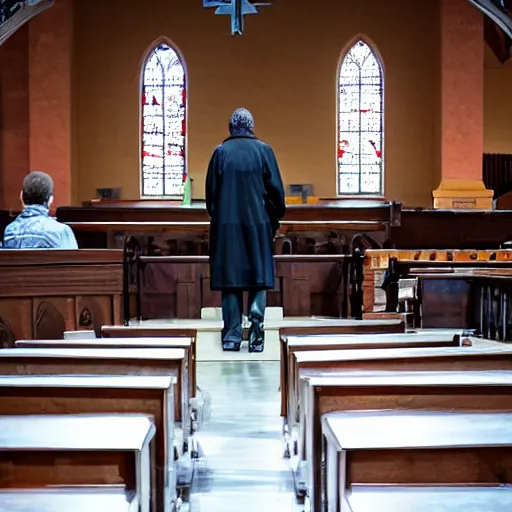 Image similar to the predator at the pulpit of a large church service