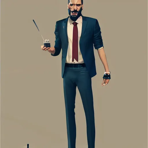 Image similar to haracter concept of a rich daddy, 3 6 years old, wear suits, stubble, cramel hair, symmetrical character concept art, rendered in octane, trending by artstation, artbreeder