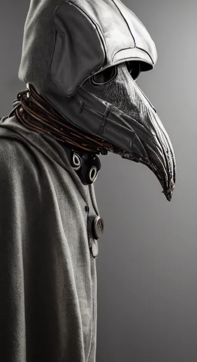 Image similar to high quality picture of a cybernetic plague doctor with his characteristic beaked mask, studio lighting, 4K, high detail