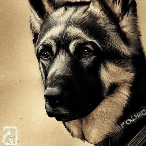 Image similar to German Shepherd Police Officer, digital art, artstation, very detailed, award winning, Furry Art,