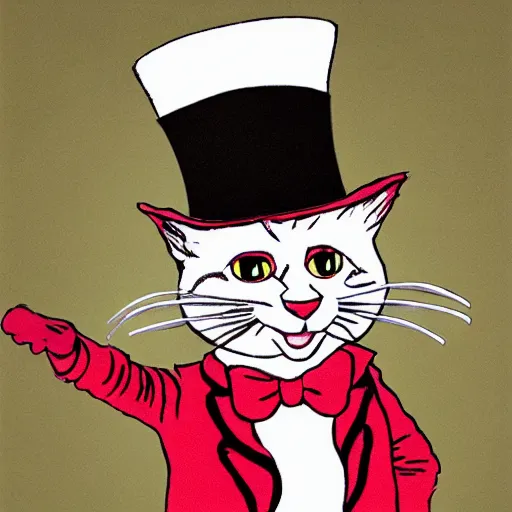 Image similar to cat in the hat as willy wonka